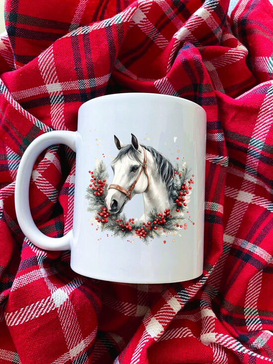 Puodelis - Žirgas Kalėdų vainike